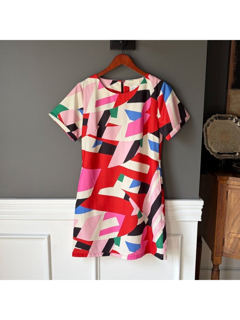 Lili Sidonio Geometric Millie Shift Dress Size Small Pockets Vibrant